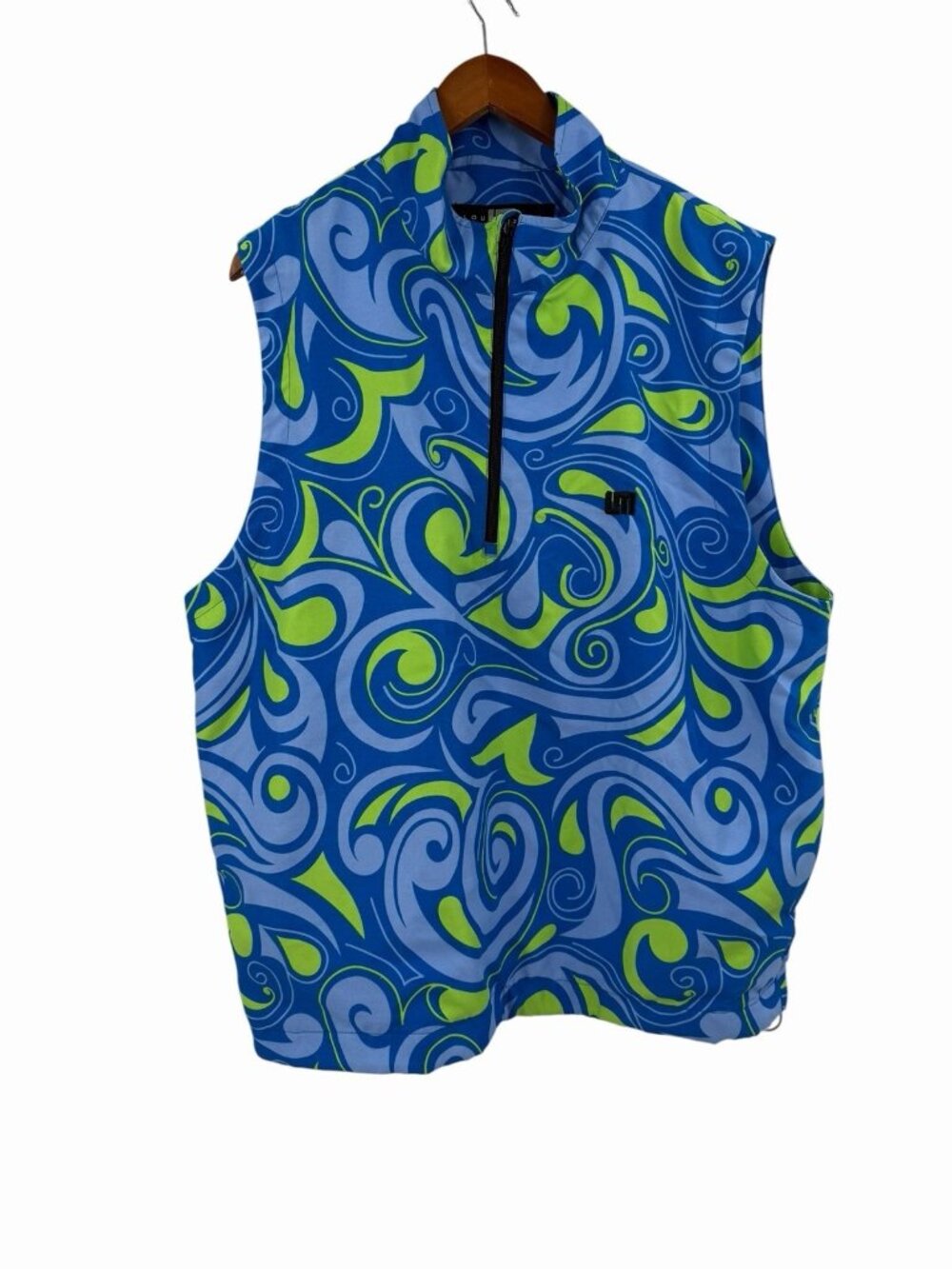 LOUDMOUTH Men's Blue Green Swirls Sleeveless 1/4 Zip Golf Windbreaker Vest Large
